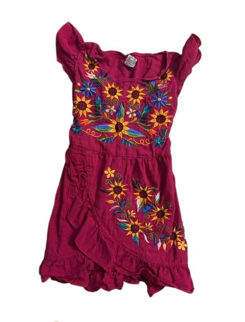 Mexican Artisan Embroidered Floral Dress Size 4 Pink